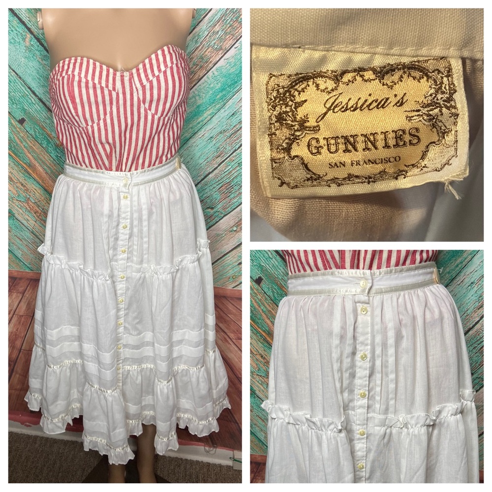 Vintage White Jessica’s Gunnies Gunne Sax Tiered Cotton Boho Cottagecore Skirt